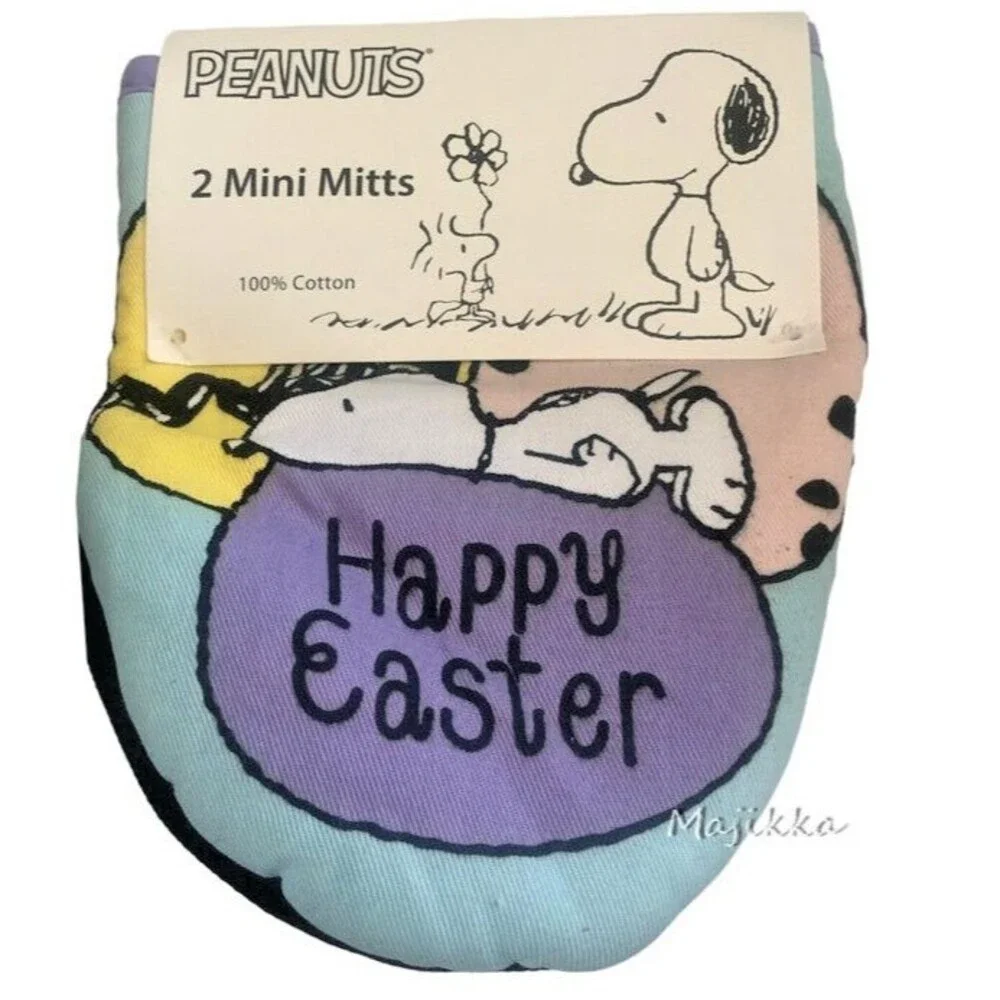 Happy Easter Peanuts Snoopy Mini Oven Mitts Colored Egg Neoprene Cotton Set of 2